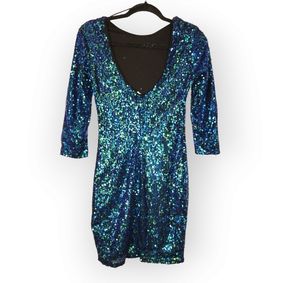 Small Cocktail Dress with cobalt blue/teal shimmering sequin 2012 h&m holiday - Picture 2 of 3